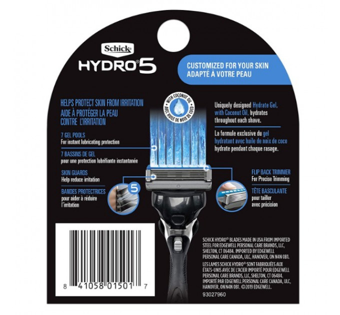 Сменные картриджи для бритья для мужчин Schick Hydro 5 Men's Razor Blade Refills  4шт